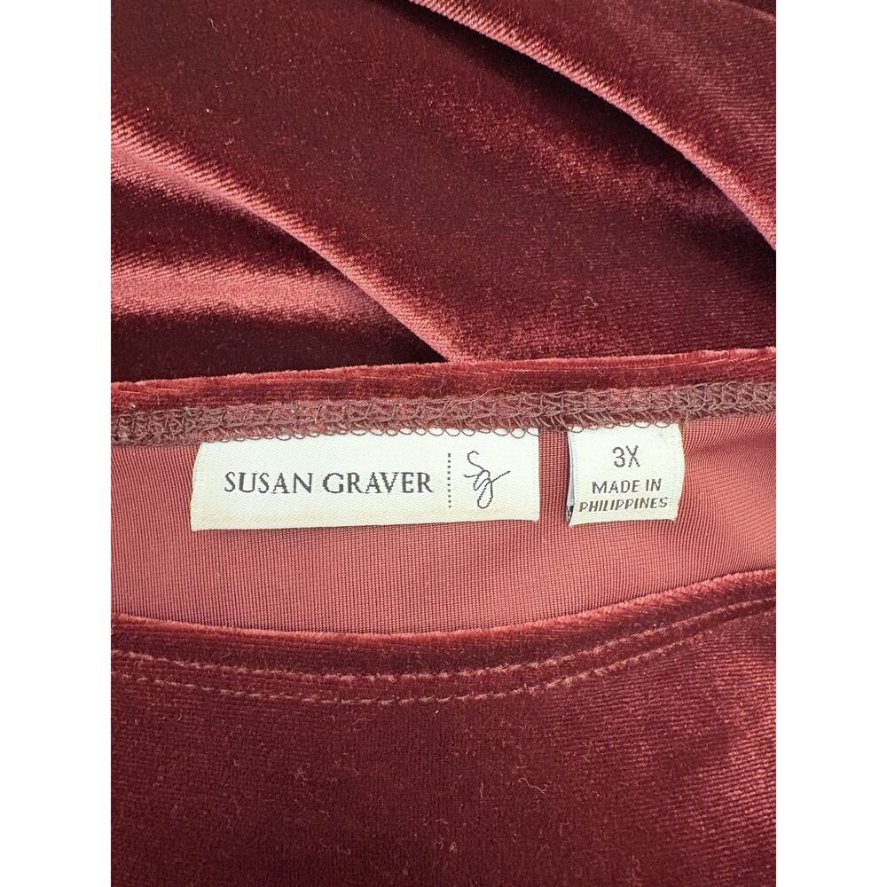 Susan Graver Red/ Burgundy Velvet Top Size 3X Holiday Valentine - Picture 2 of 4